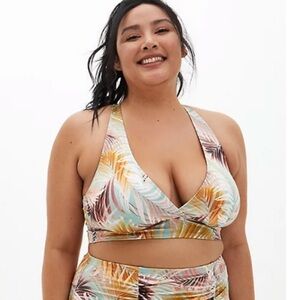 Torrid size 0 top only MULTI GREEN LEAF SHINE TRIANGLE BIKINI SWIM